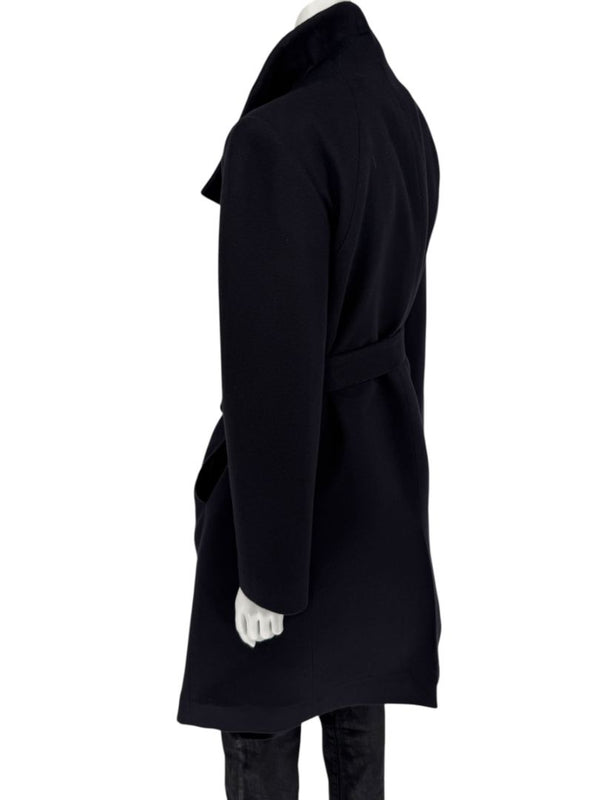 Pamella Roland Wide Shawl Collar Black Wool Belted Coat - Large