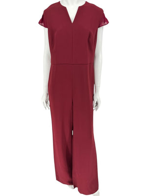 Pamella Roland Burgundy Cap-Sleeve Jumpsuit with Sheer Sash – Large