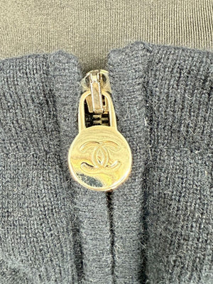 Chanel Navy Blue Cashmere Hoodie with Silver Hardware – Size 36