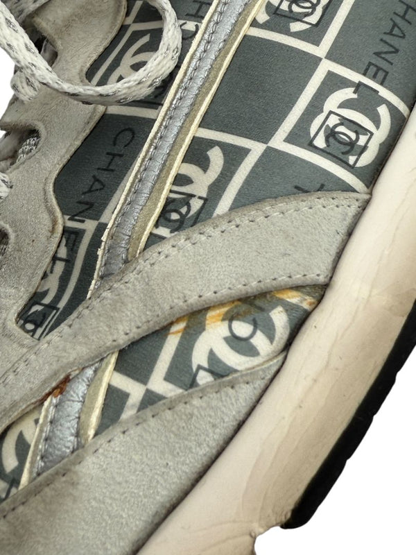 Chanel Grey & White Nylon Suede Low-Top Sneakers – Size 40