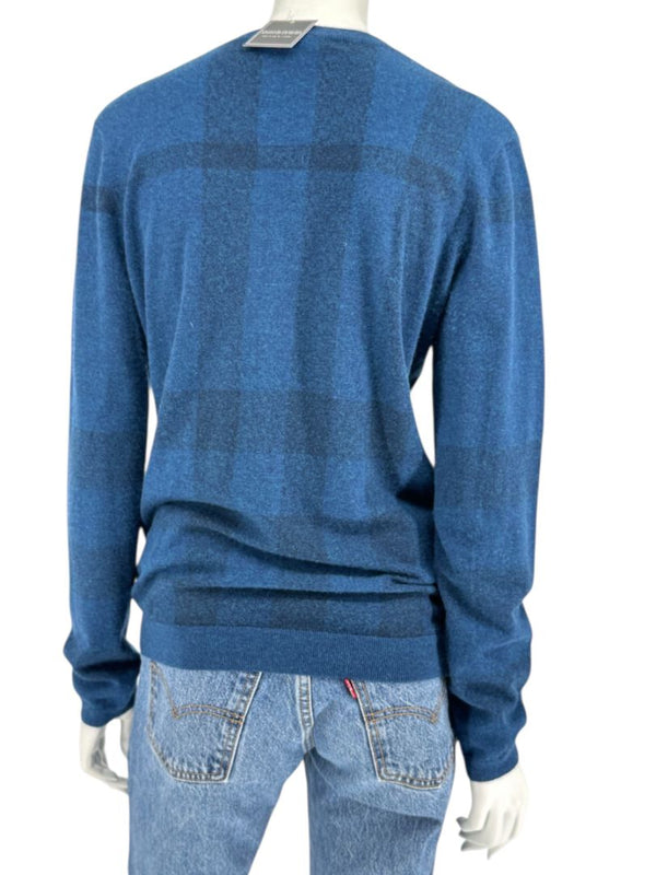 Burberry London Blue V-Neck Cashmere Sweater – Size XL