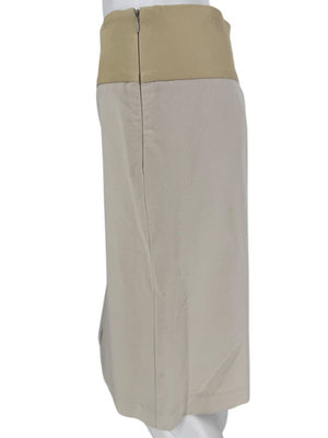 Brunello Cucinelli Beige Leather-Trim Pencil Skirt – Size IT 48 (US 12)