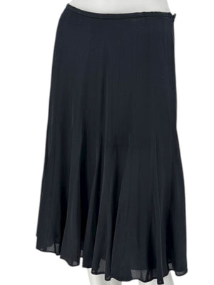 Armani Collezioni Black Silk A-Line Flounce Skirt –Size: 12