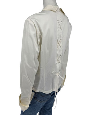 Escada White Cotton-Blend Lace-Up Back Dress Shirt – Size 42