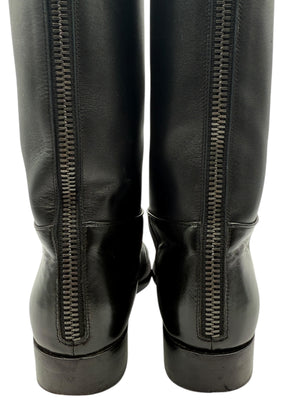 Chanel CC Captoe Black Leather Riding Boots – Size 36.5