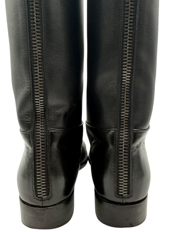 Chanel CC Captoe Black Leather Riding Boots – Size 36.5