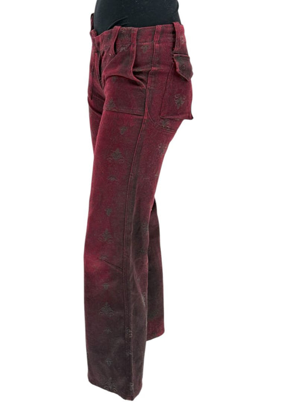 Custo Barcelona Women’s Burgundy Baroque-Print Denim-Style Pants – Size 4