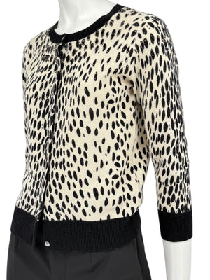 DKNY Cream & Black Leopard-Print Beaded Cardigan – Size: Small