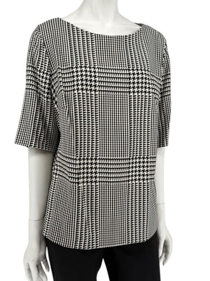 Escada Black & Ivory Houndstooth Knit Top – Size EU 44 (US 14)
