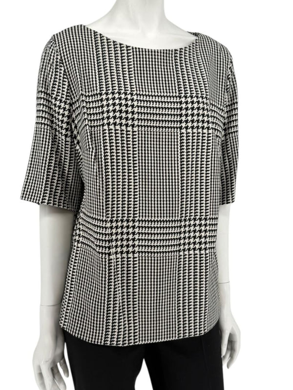 Escada Black & Ivory Houndstooth Knit Top – Size EU 44 (US 14)