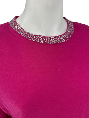 Neiman Marcus Cashmere Collection Fuchsia Embellished Short-Sleeve Sweater – Size XL