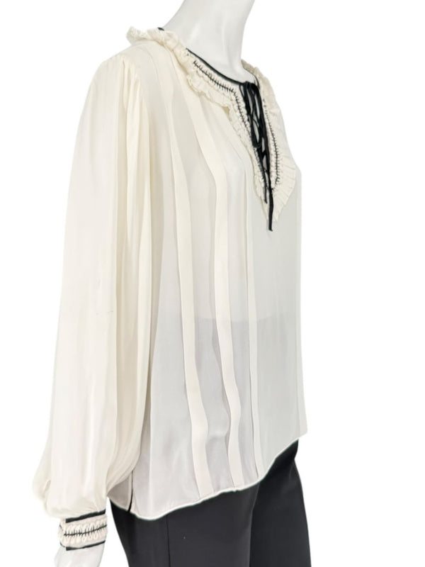 Oscar de la Renta Ivory Sheer Ruffled Blouse – Size 12