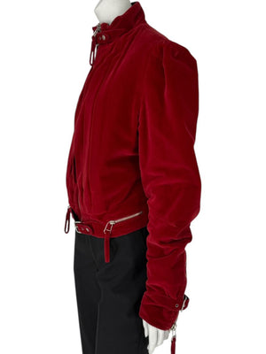 Jean Paul Gaultier Homme Oxblood Velvet Moto-Style Jacket – Size 52 (Men’s)