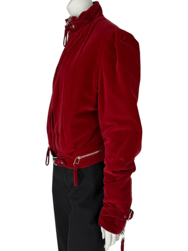 Jean Paul Gaultier Homme Oxblood Velvet Moto-Style Jacket – Size 52 (Men’s)