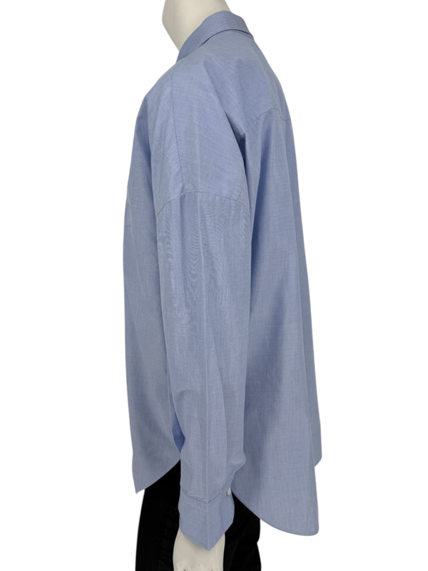 Brunello Cucinelli Light Blue Cotton Button-Front Shirt with Monili Trim – Size XL