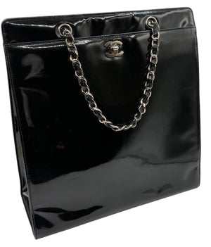 Chanel CC Turnlock Patent Tote with Silver Chain/Hardware
