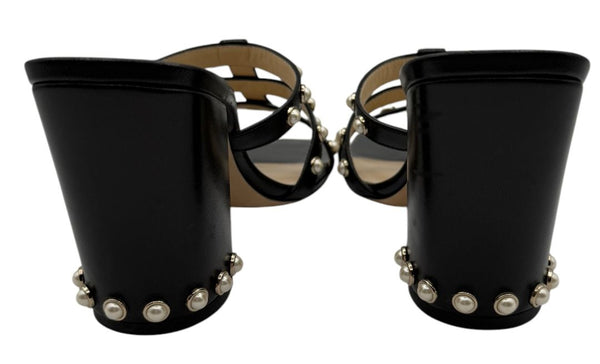 Jimmy Choo Hazal Faux Pearl Embellished Leather Sandals - Size 37