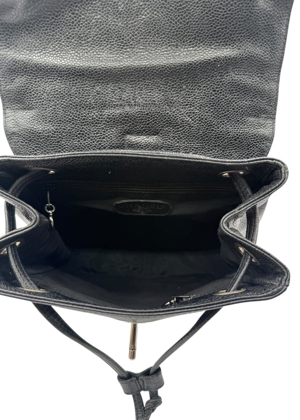 Chanel 1996-1997 Black Caviar Triple CC Backpack - Silver Hardware *RARE*