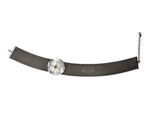 CHANEL Camellia with mesh silver choker collar.