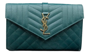 Saint Laurent Envelope Triquilt Small Shoulder Bag in Grained Leather