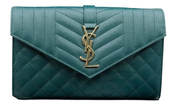Saint Laurent Envelope Triquilt Small Shoulder Bag in Grained Leather