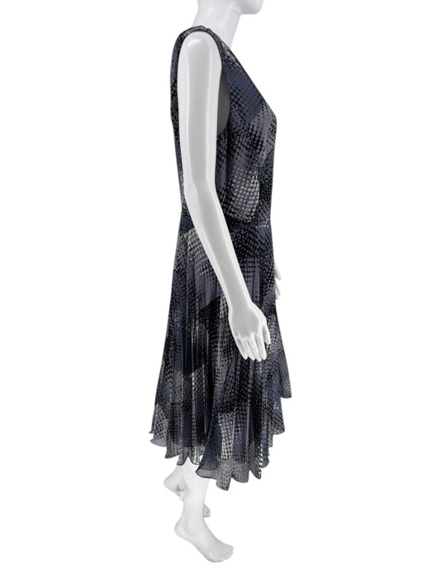 Armani Collezioni Grey & Black Abstract Dot Pleated Dress – Size 12 / IT 48