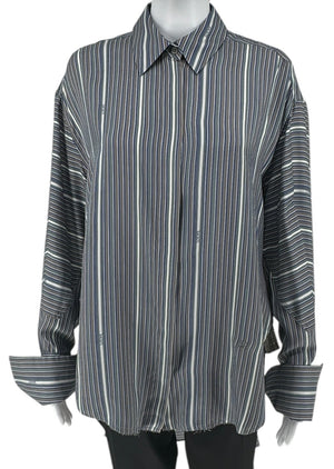 Loewe Blue/Grey/White  Silk Stripe Asymmetrical Shirt -  38