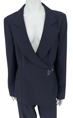 Armani Collezioni Navy Pinstripe Wrap Pantsuit – Made in Italy – Size 14
