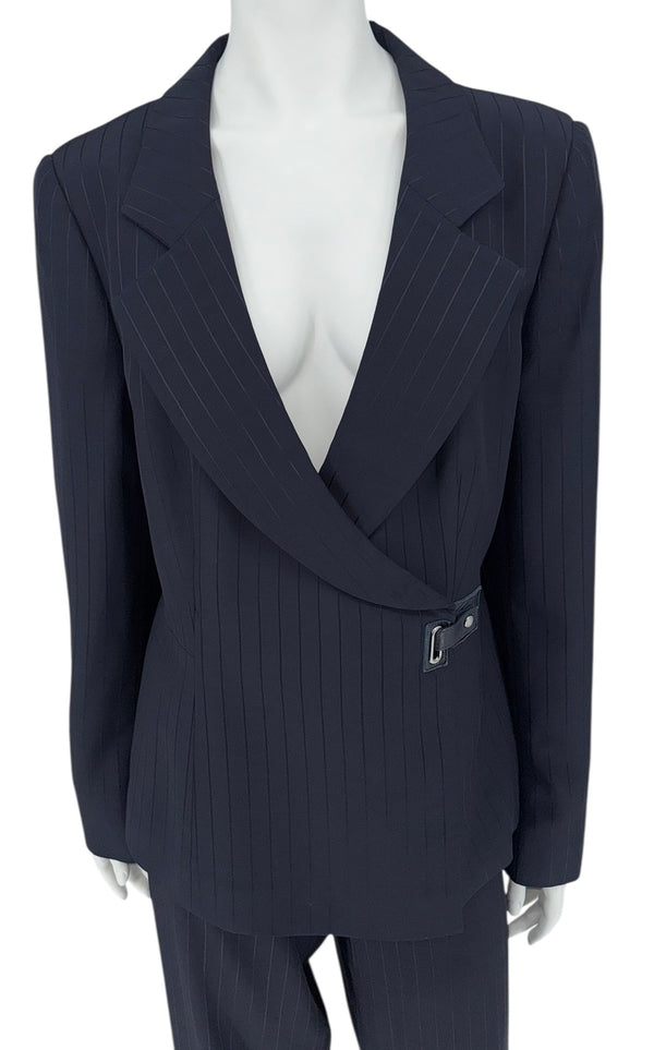 Armani Collezioni Navy Pinstripe Wrap Pantsuit – Made in Italy – Size 14