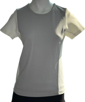 Chanel Two-Tone Grey & Cream Logo Tee – Size FR 42 (US 8)