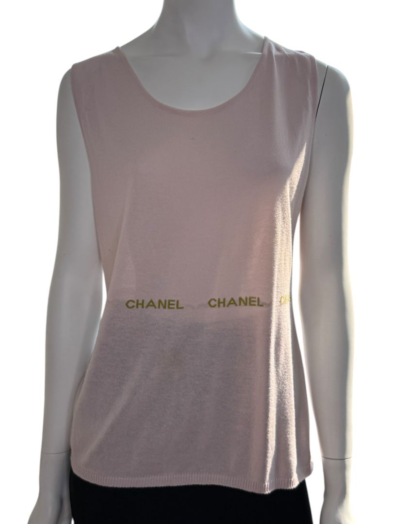 Chanel Pale Pink Cotton Logo Tank – Size FR 44 (US 10/12)