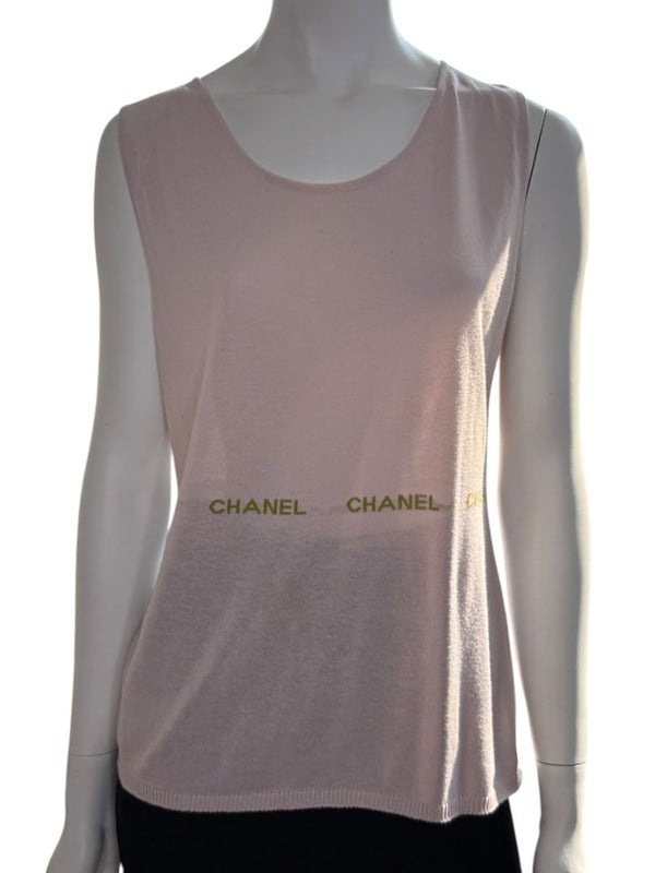 Chanel Pale Pink Cotton Logo Tank – Size FR 44 (US 10/12)