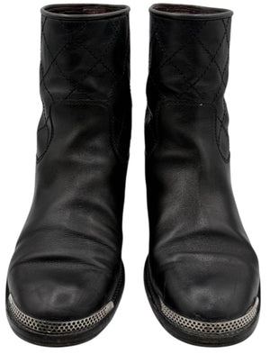 Chanel Quilted Leather Ankle Boots with Silver-Tone Hardware – Size 41