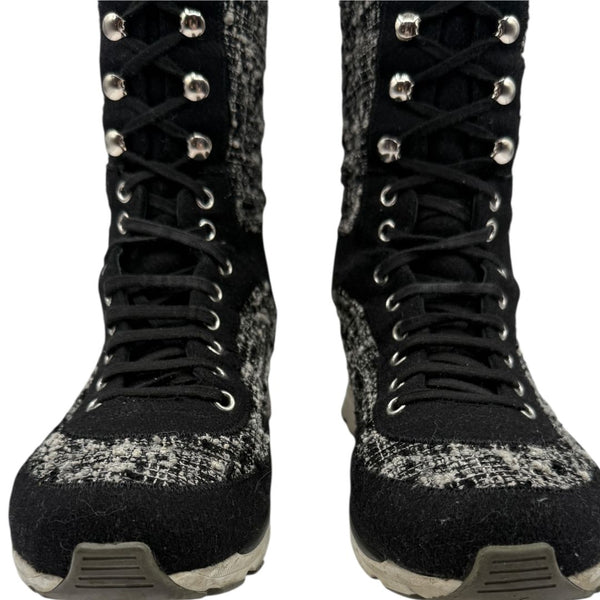 Chanel Tweed & Suede Lace-Up Knee-High Sneakers – Size 40 (EU)