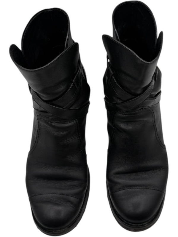Chanel Black Leather Ankle Boots with Distressed Logo Heel – Size 40 (US 10)