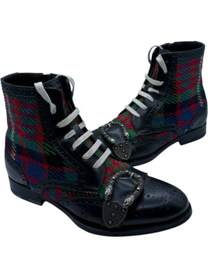 Gucci Tartan Wool & Leather Buckle Combat Boots – Men’s Size 6 (EU 39)