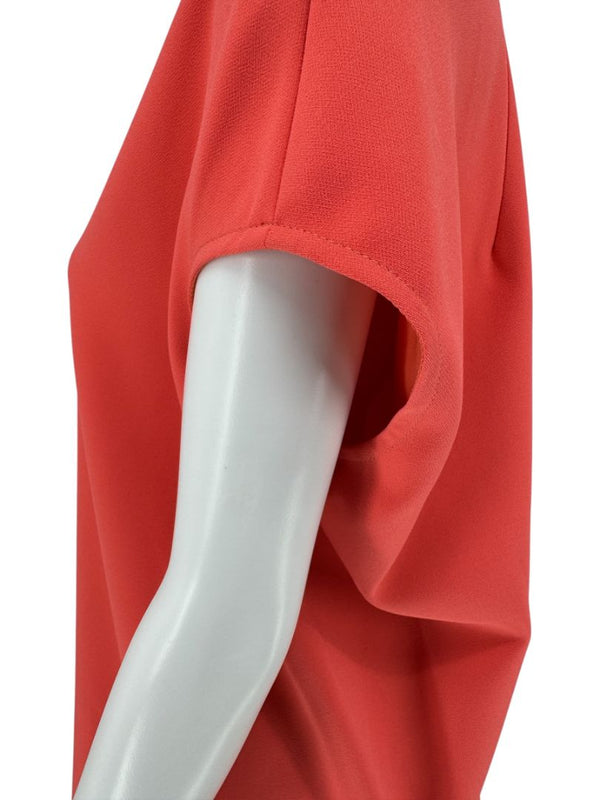 Pamella Roland Sleeveless Shift Dress in Coral with Beaded Brooch Detail