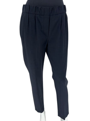 Brunello Cucinelli Navy Wool-Blend Elastic Waist Trousers - IT 44