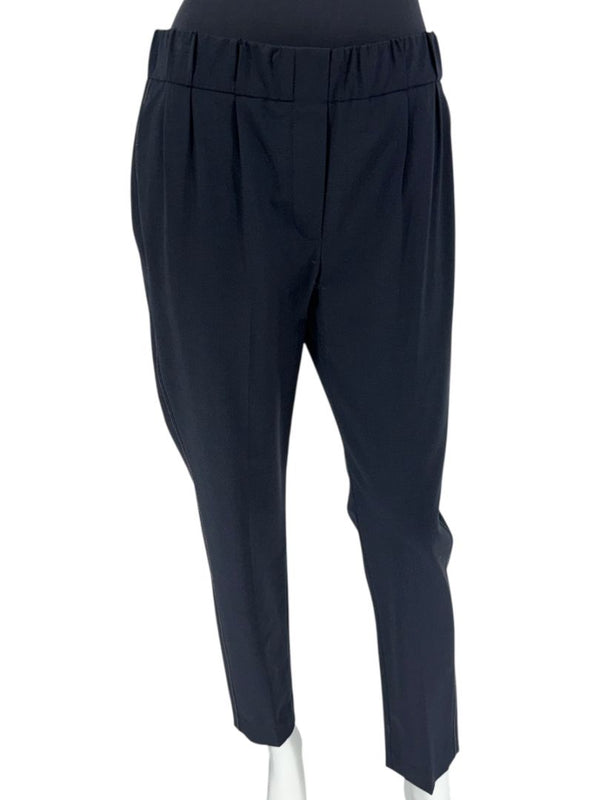 Brunello Cucinelli Navy Wool-Blend Elastic Waist Trousers - IT 44