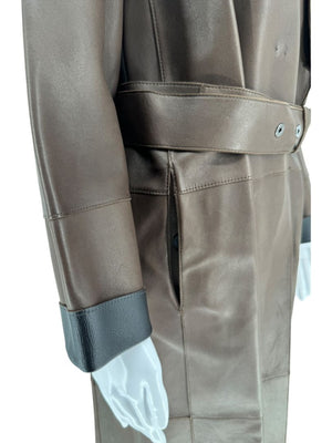 Brunello Cucinelli Chocolate Leather Belted Coat - Size 4