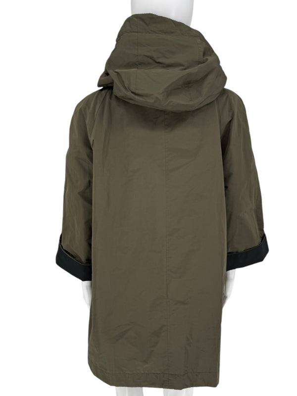 Brunello Cucinelli Olive Nylon Hooded Parka with Monili Trim - Size 10