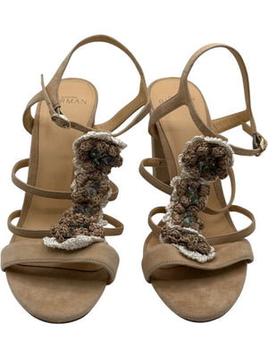 Alexandre Birman Nude Suede Crochet Flower Sandals – Size 39.5