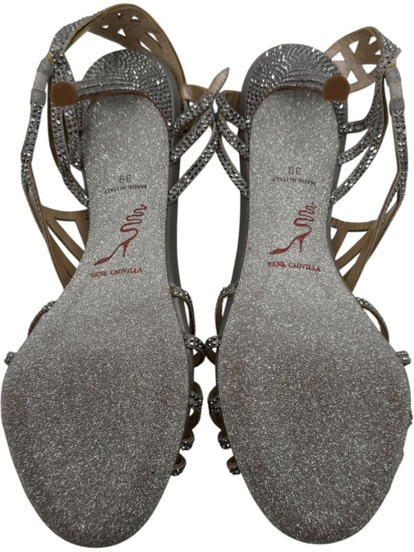 René Caovilla Silver Crystal-Embellished Sandals – Size 39 - BNIB
