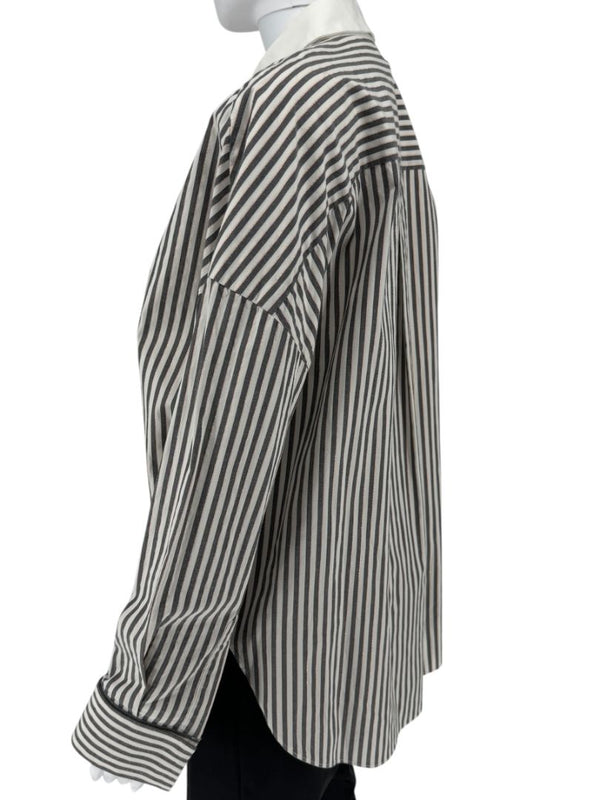 Brunello Cucinelli Striped Shirt with Monili Detail - Size L