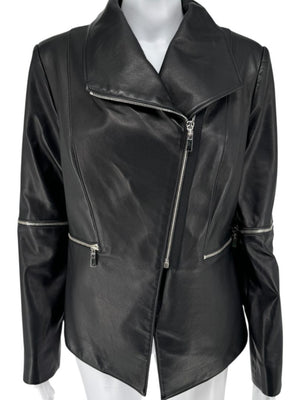 Pamella Roland Black Leather Moto Jacket - Large