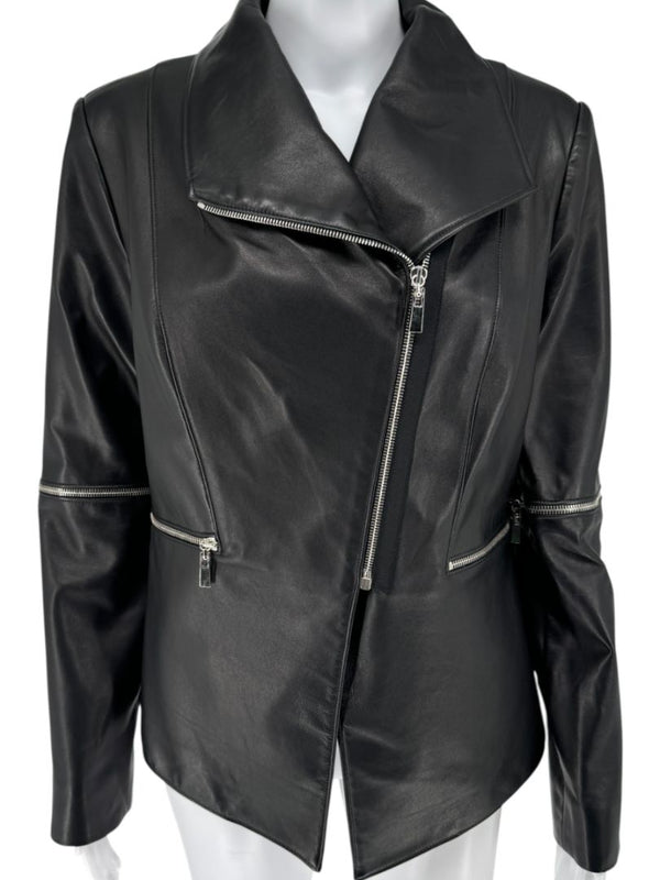 Pamella Roland Black Leather Moto Jacket - Large