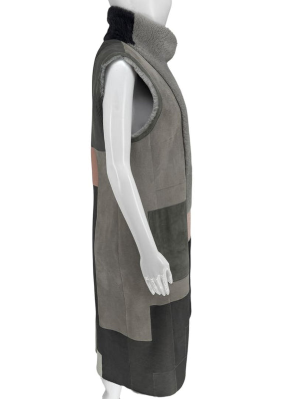 Akris Colorblock Shearling Patchwork Vest – Size 10