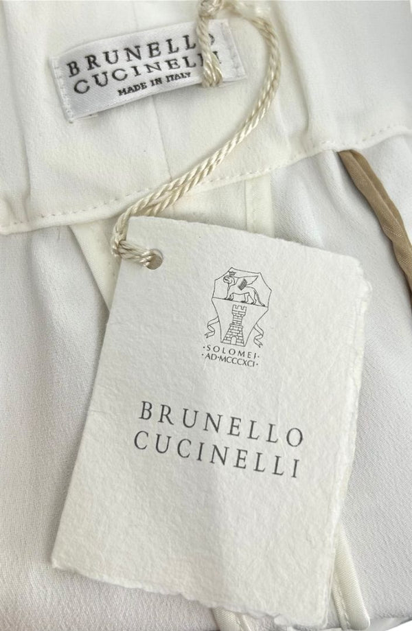 Brunello Cucinelli Ivory Cropped Trousers with Monili Trim – Size US 8 / IT 44