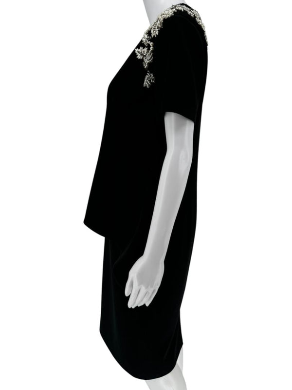 Pamella Roland Black Embellished Asymmetrical Sheath Dress – Large