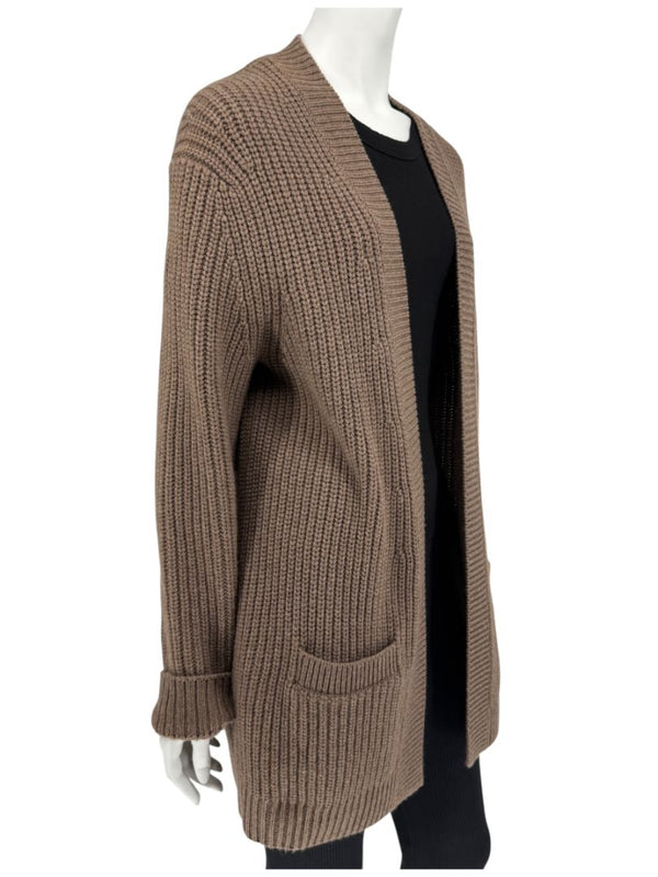 Michael Kors Java Brown Ribbed Cashmere Cardigan w/ Matching Scarf – Size M